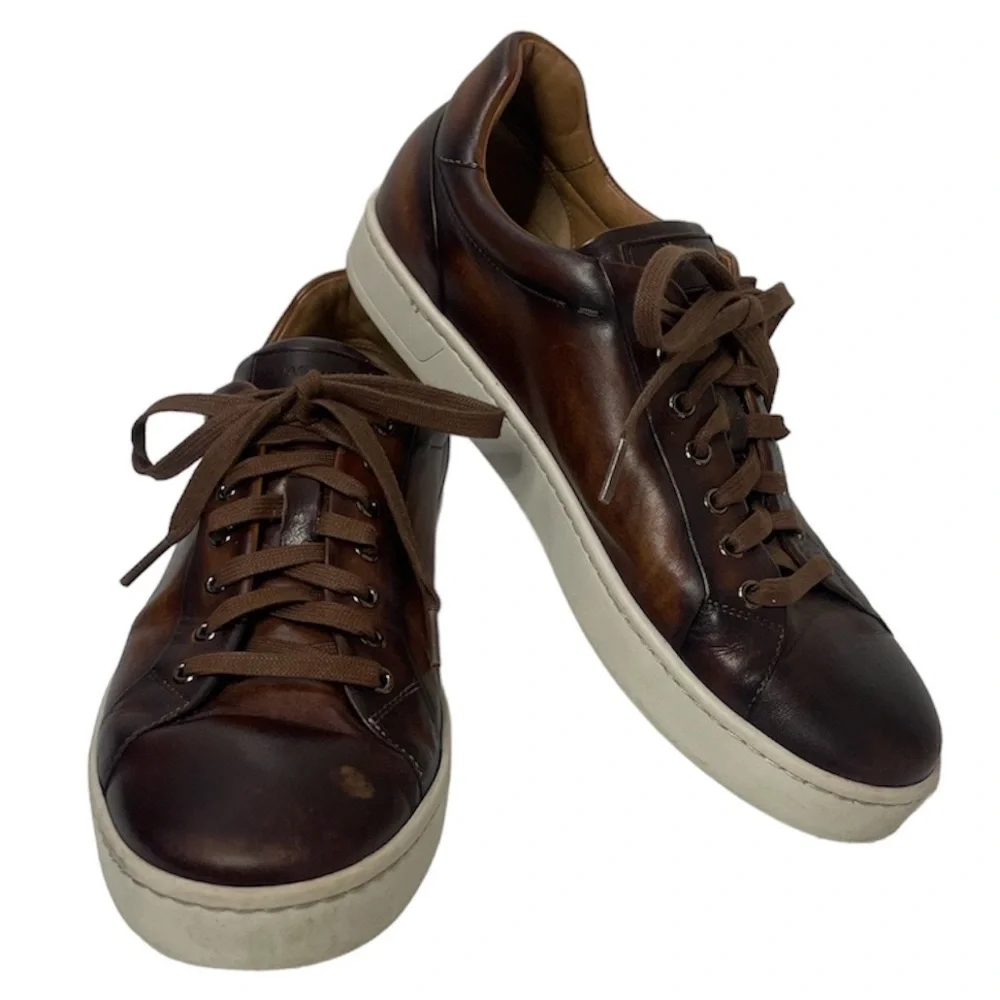 Magnanni Leather Sneakers High Quality Luxury Made In Spain Brown Mens Size 9